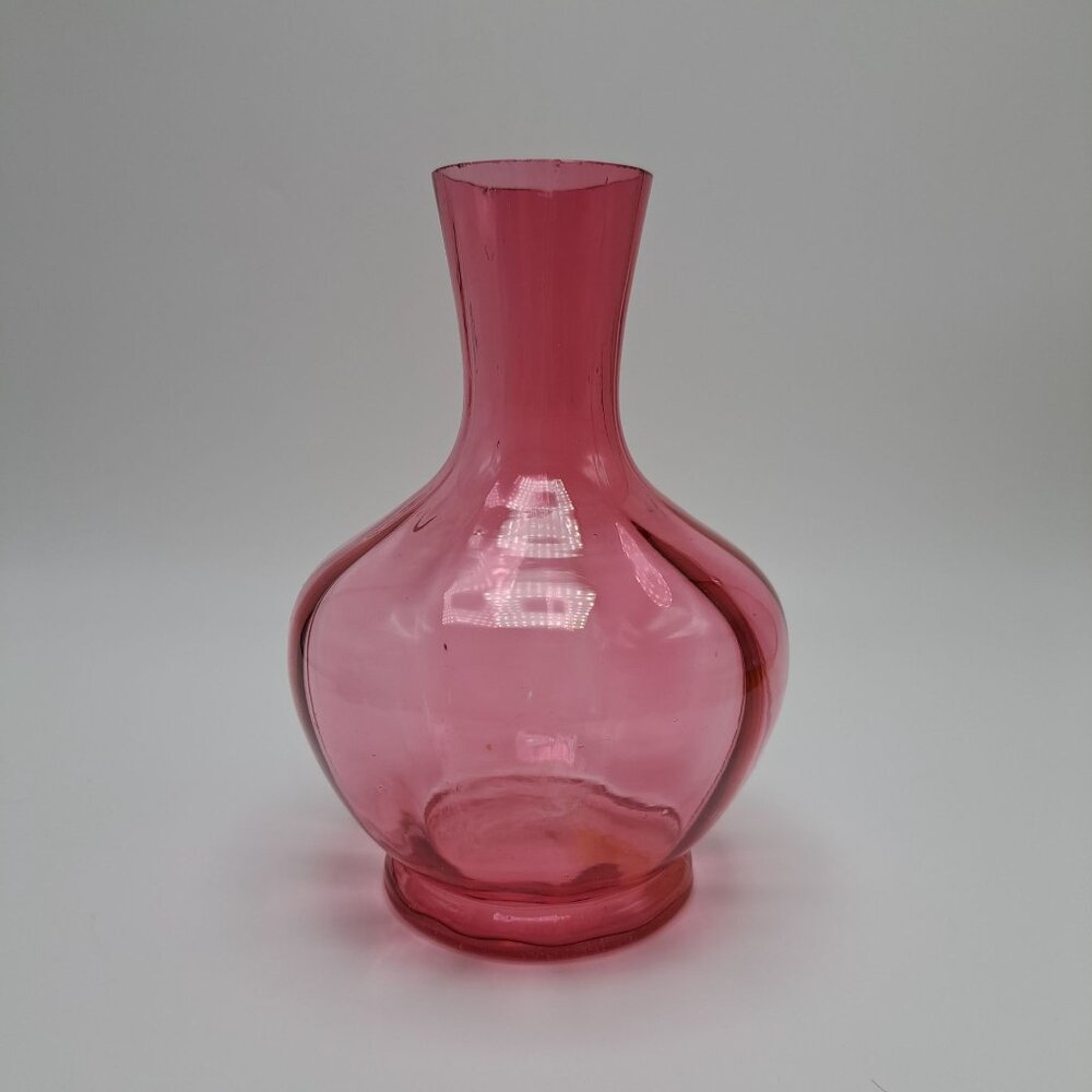 Cranberry Glass Vase Hand Blown Vintage Style Decorative Accent Piece